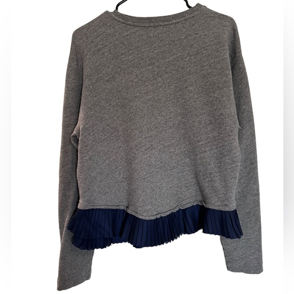 J. Crew Grey Sweater Pleated Ruffle Hem Navy Blue Women’s Size Large - Picture 3 of 11